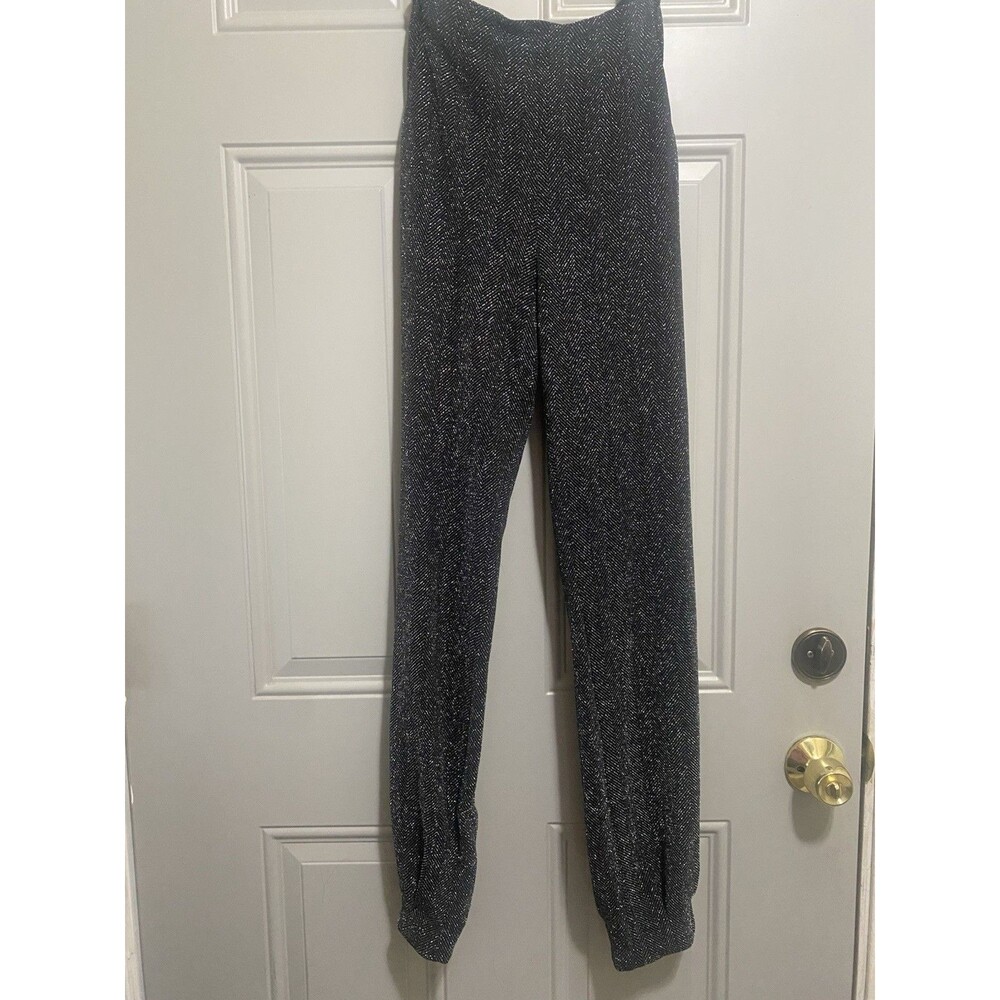 Silver Metallic Sparkly Joggers Small High Waist Glitter Herringbone Pants Party